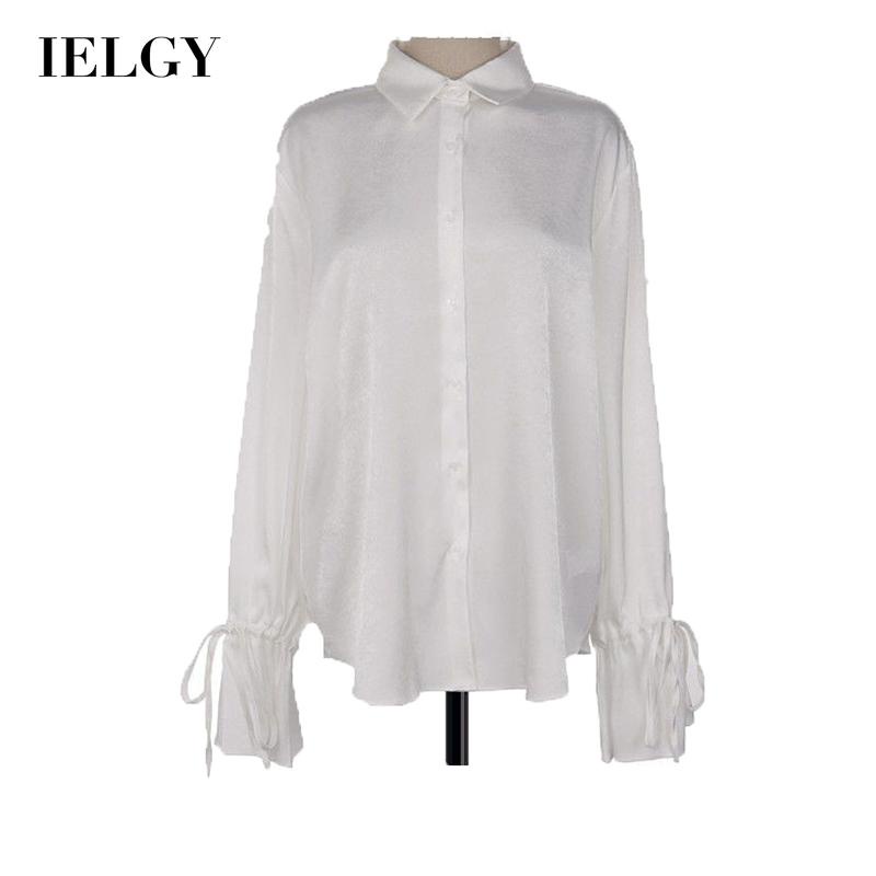 Áo sơ mi IELGY tay loe màu trắng phong cách retro
