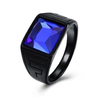 Nhẫn chất liệu thép titan đen trang trí đá sapphire cá tính cho nam