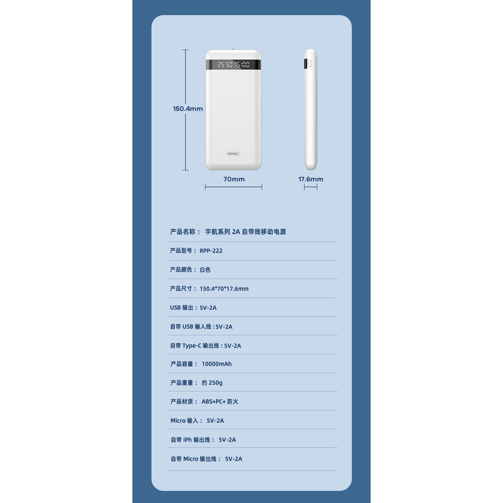 Pin sạc dự phòng Remax RPP-222 10000mAh, 4 Outputs, lõi Li-Polymer (Trắng) - Hãng phân phối