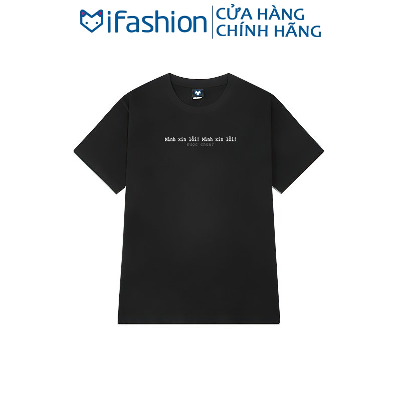 Áo thun form rộng IFASHION chất cotton dáng unisex tay lỡ in chữ mình xin lỗi B002