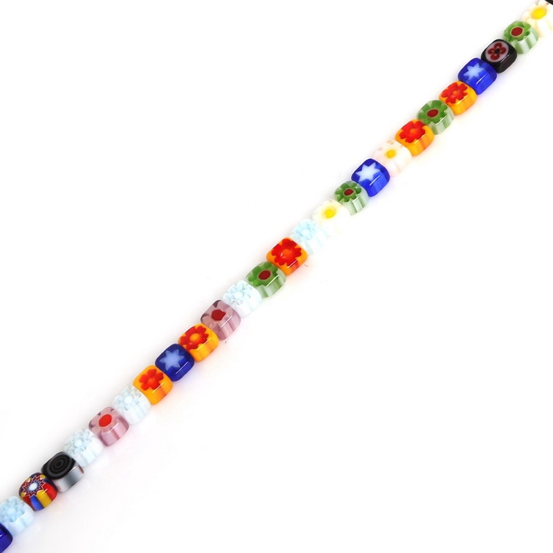 Hạt thủy tinh hình vuông dẹt họa tiết hoa 4 / 6 / 8mm dùng làm trang sức diy