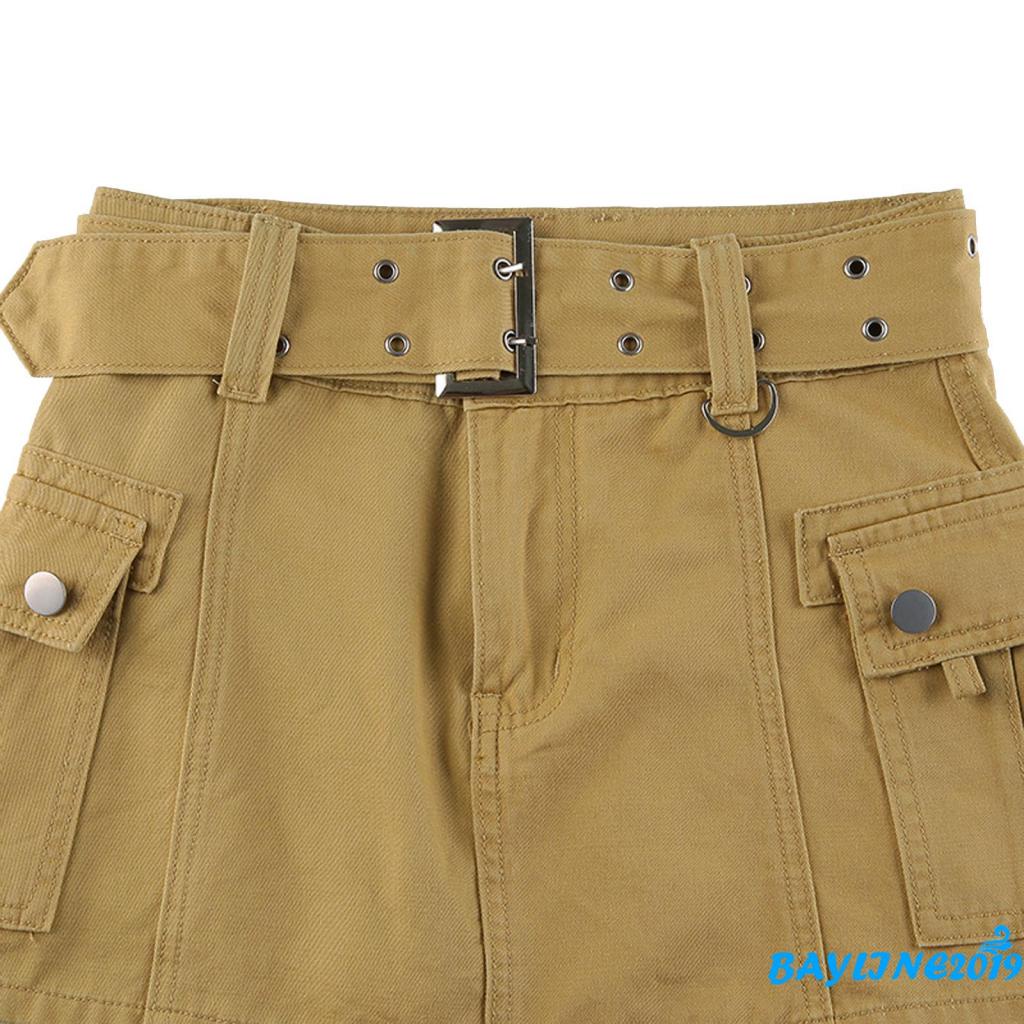 Chân váy ngắn lưng vừa màu trơn có túi thời trang dành cho nữ