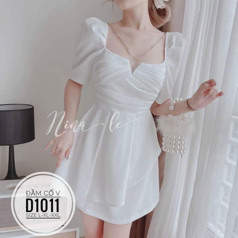 Đầm cổ V chéo dây 3 màu