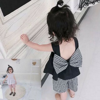 Sét áo ca-ro nơ lưng cho bé gái