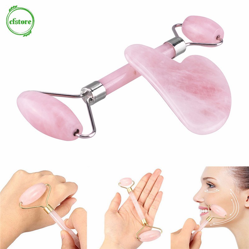 Dụng cụ massage mặt thon gọn làm bằng đá ngọc bích màu hồng hình dạng bắt mắt