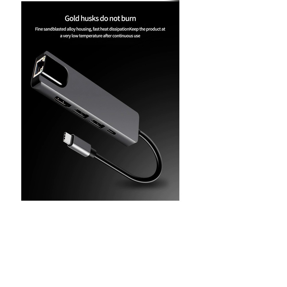 Cáp USB Type-C Ra 5 Cổng HDMI 4K, USB 2.0 Và Ethernet RJ45 cao cấp - Cáp USB Type-C