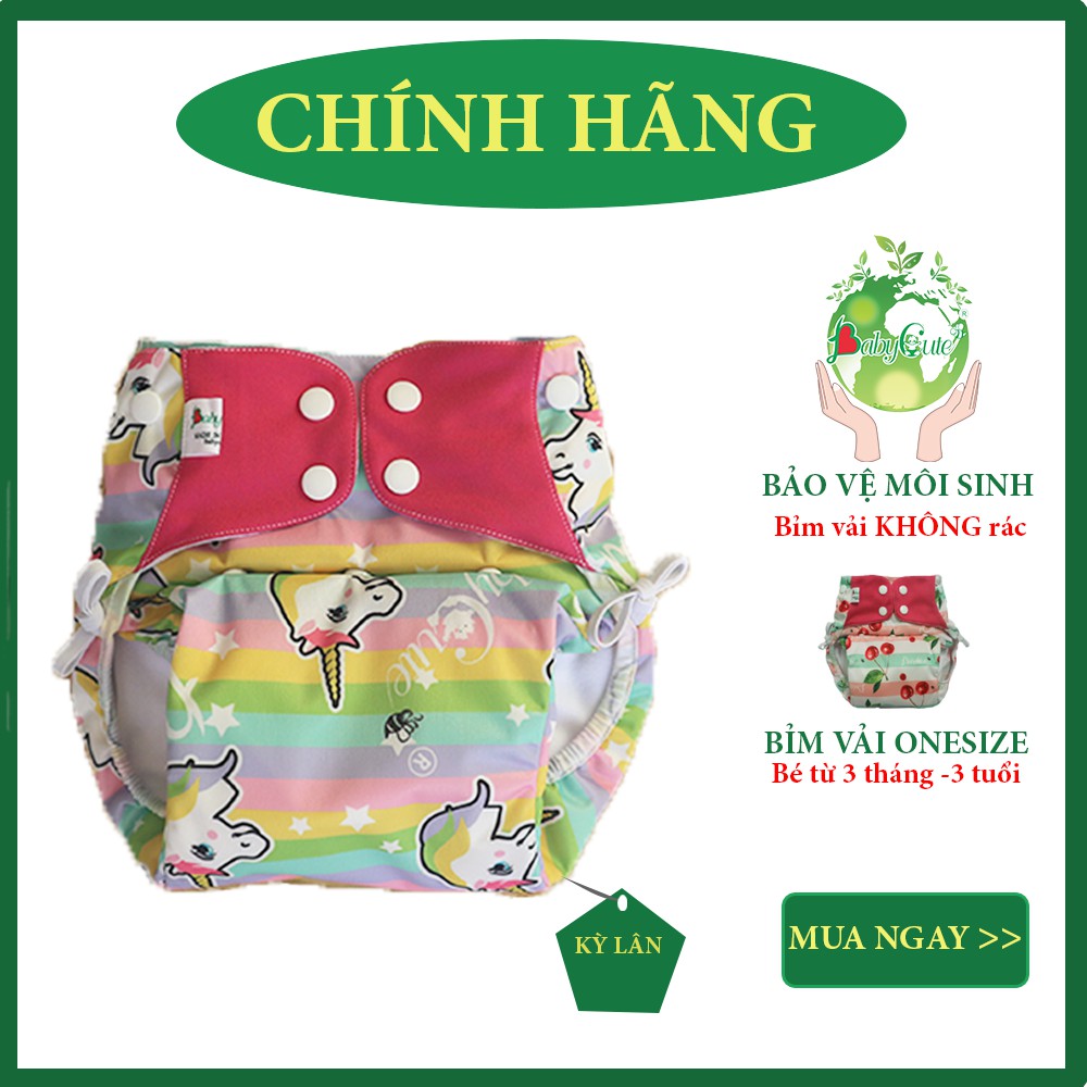 [ONE SIZE] Bỉm tã vải BabyCute Siêu chống tràn (1 bộ = 1 vỏ + 1 lót) tăng giảm CÚC bấm cho bé từ 5-25kg, mặc ngày và đêm