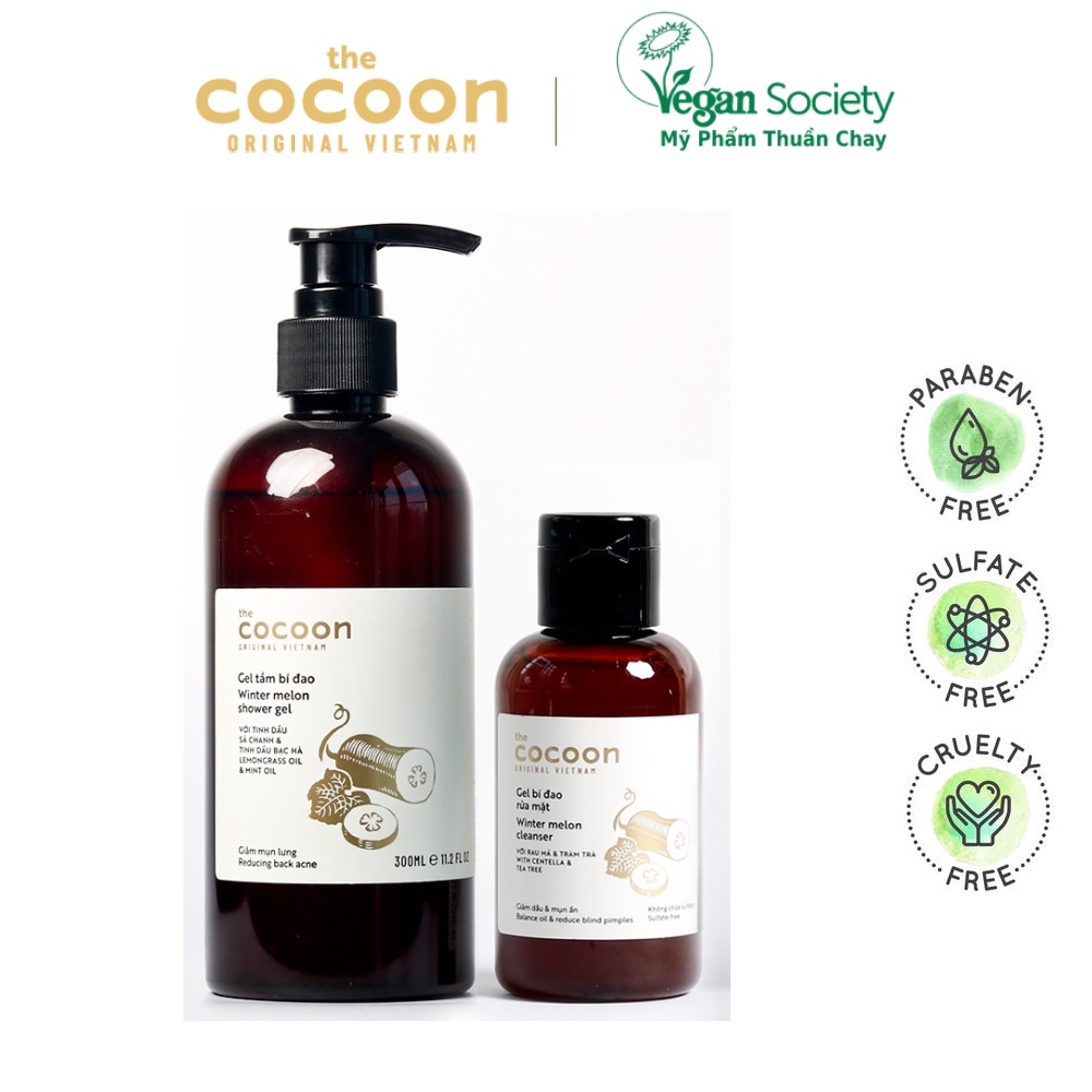 Combo Gel tắm bí đao cocoon 310ml + Gel bí đao rửa mặt cocoon 140ml - Vegan Society