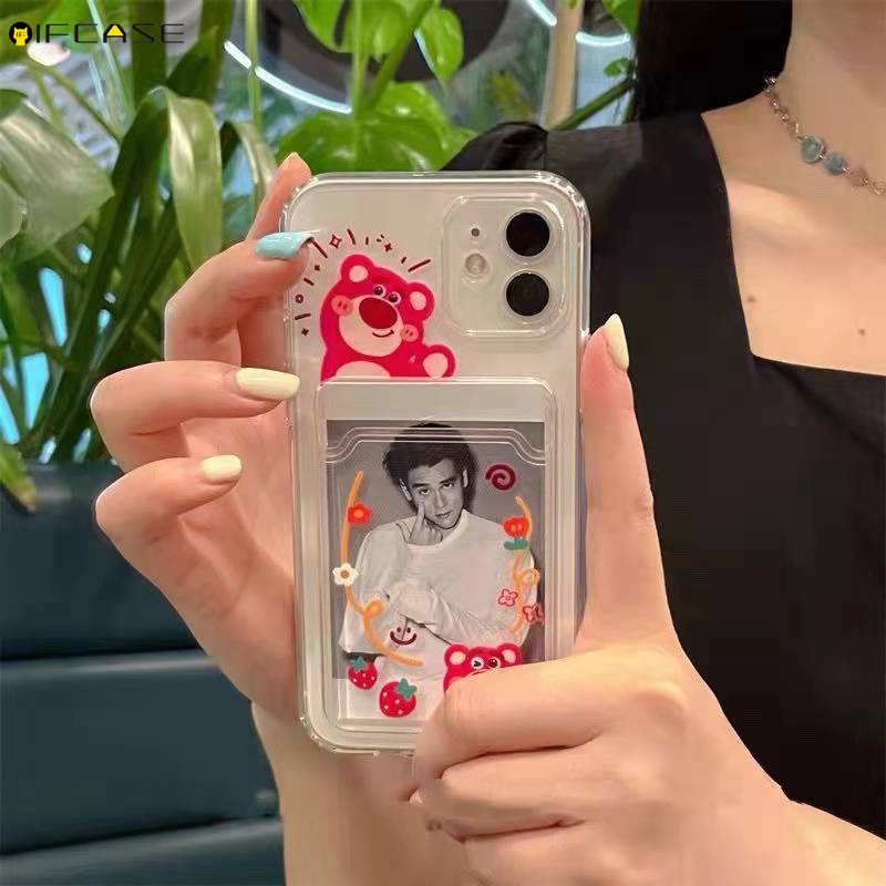 Ốp điện thoại tpu trong suốt có ngăn để thẻ in họa tiết thích hợp cho iPhone 13 12 Mini 11 Pro Max XS Max XR X 7 8 Plus