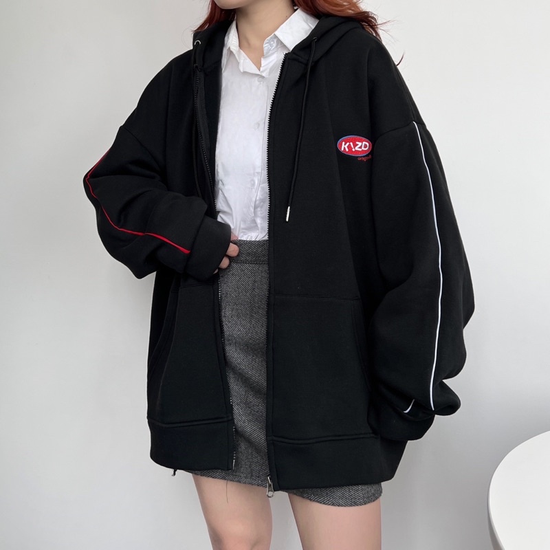 Áo Khoác Hoodie Zip Nỉ PiPing KIZDER Unisex Nam Nữ Form Oversize, Phong cách hàn quốc, Đơn giản, vải mịn