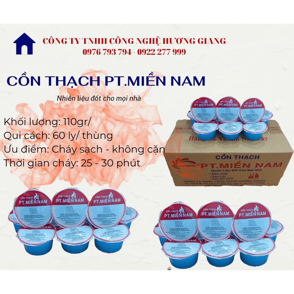 Cồn thạch PT Miền Nam nấu lẩu giá rẻ - Không cay mắt, khói, cặn - Thùng 60 ly