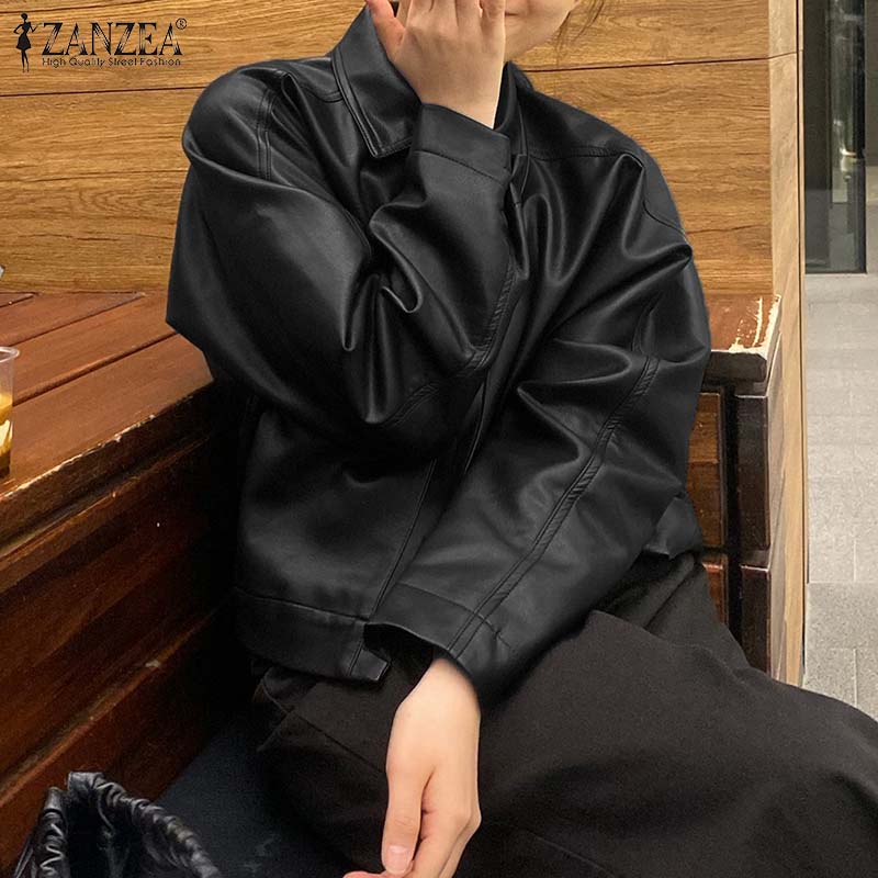 Áo khoác ZANZEA cổ bẻ tay dài màu trơn có nút gài thời trang đường phố cho nữ