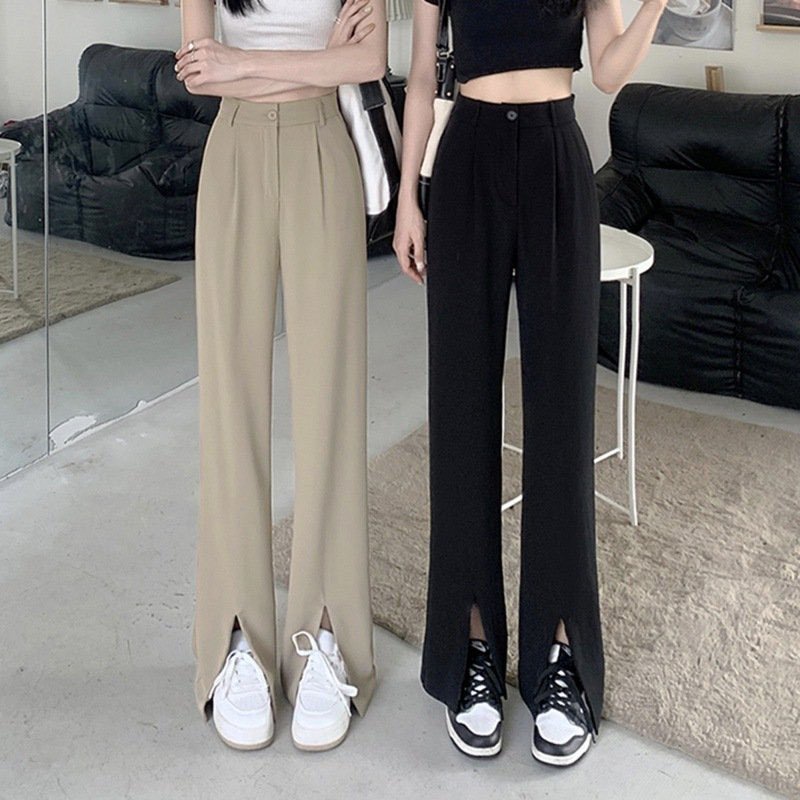 Quần ống rộng nữ cạp lưng cao 1 cúc dáng dài ống sẻ , chất liệu co giãn nhẹ nhàng thích hợp đi học , đi làm MS: 3