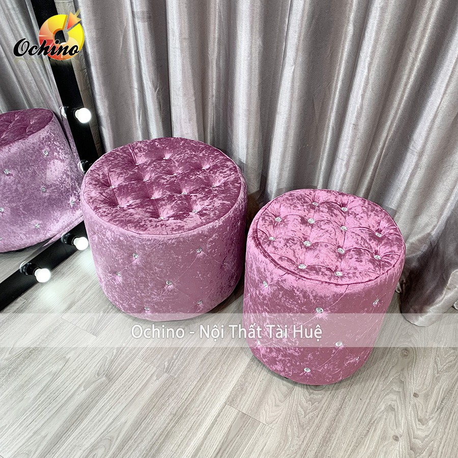 Đôn Tròn Trang điểm Đính Đá sang trọng, Đôn TRòn Sofa Cao 45cm- Đường Kính 40cm (Có SẴn)