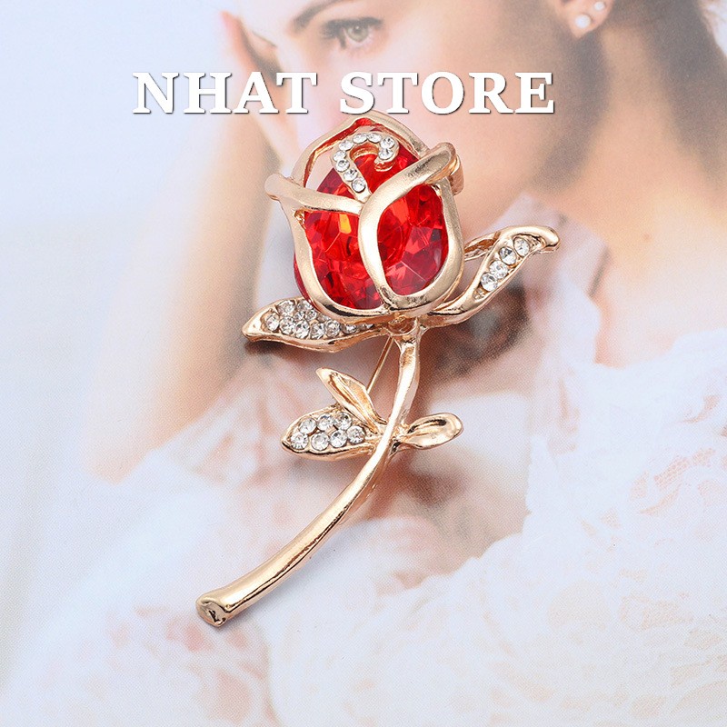 Cài áo hoa hồng cao cấp, ghim cài đính đá Nhat Store