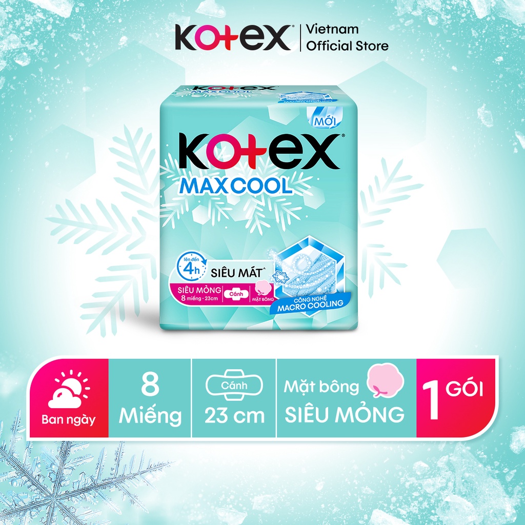 Combo 8 gói băng vệ sinh KOTEX Max Cool Siêu Mỏng Cánh 8miếng/gói