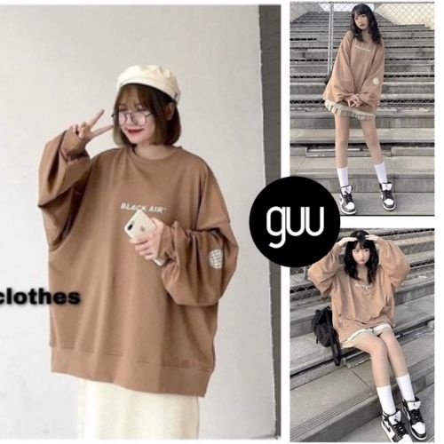 Áo hoodie không mũ cổ tròn phối chữ BLACK AIR chất nỉ bông form dưới 60kg thời trang Hàn Quốc GUU