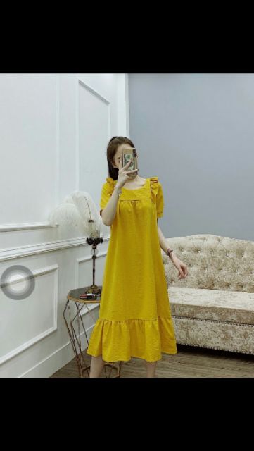 Váy bầu maxi đầm bầu công sở chất đũi