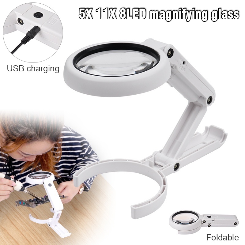 Kính Lúp Để Bàn Phóng Đại 5 / 11x Có 8 Đèn Led