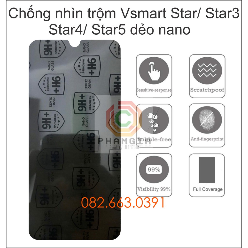 Dán cường lực chống nhìn trộm Vsmart Star / Star 3 / Star 4 / Star 5 dẻo nano