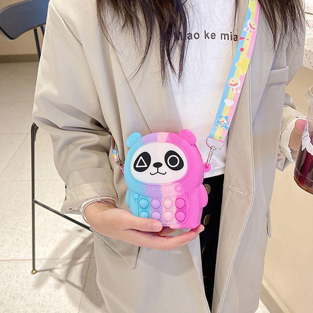 ELEGANT Túi Đeo Chéo Dáng Vuông Họa Tiết Gấu Trúc Màu Cầu Vồng Phong Cách Hàn Quốc