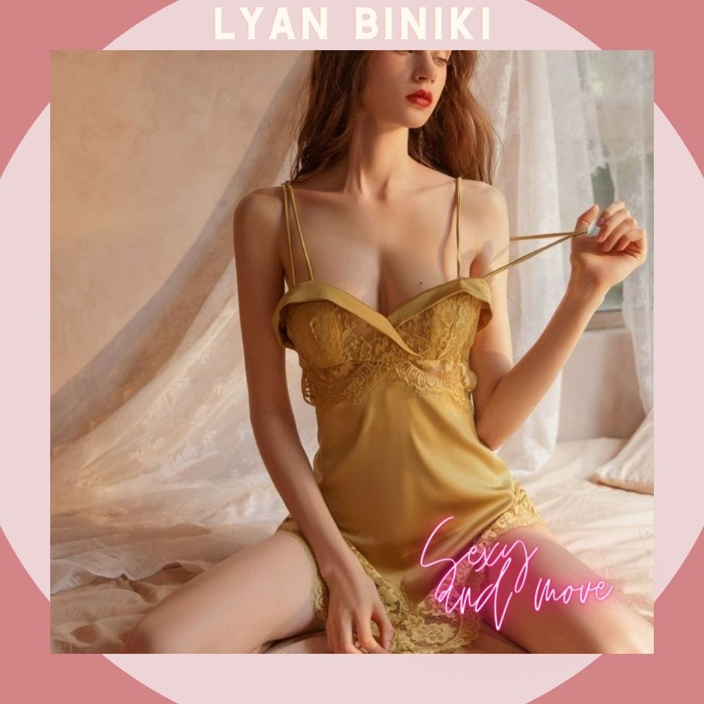 Váy ngủ đầm ngủ lụa Satin cao cấp 2 dây phối ren rexy gợi cảm LYAN BIKINI L013