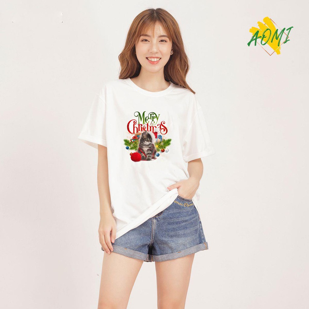 ÁO THUN UNISEX MÈO GIÁNG SINH Merry Christmas Cute Cat Lovers Christmas Holiday Gift TAY NGẮN TAY LỠ SIÊU HOT