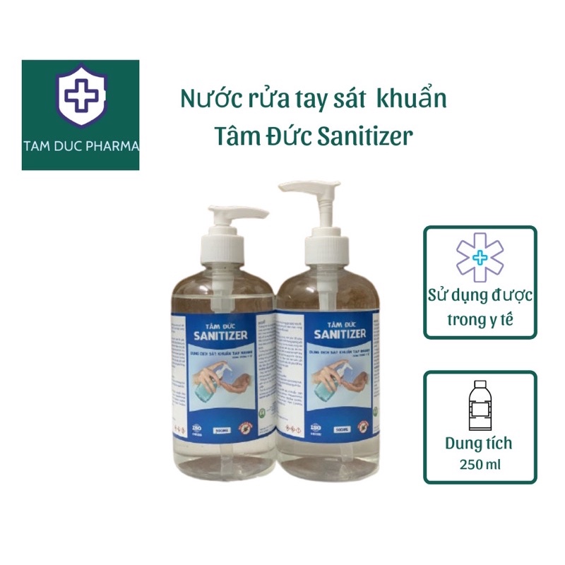 Nước rửa tay khô diệt khuẩn Tâm Đức Sanitizer dạng gel chiết xuất tinh dầu quế chai 250ml