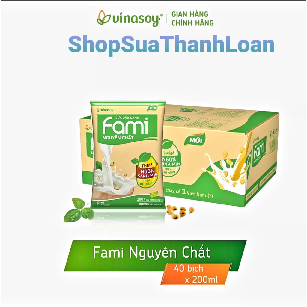 [HSD T4-2022] Thùng 40 Bịch Sữa Đậu Nành Nguyên Chất Fami 200ml