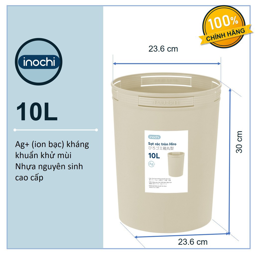 Sọt rác Tròn Inochi 10 Lít Màu Rất Đẹp Làm phù hợp với Văn Phòng, Khách Sạn, Đựng Rác Gia Đình, Để Bàn Trong Nhà