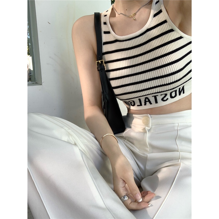 HUANG YOYO Áo Dệt Kim Hai Dây Thời Trang Mùa Hè Phong Cách Hàn Quốc Dành Cho Nữ