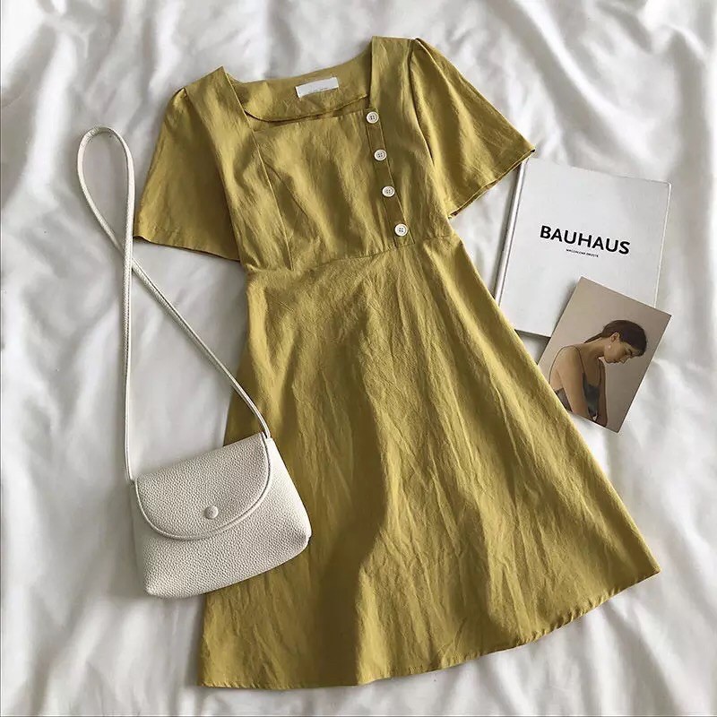 ĐẦM CHỮ A CỔ VUÔNG TAY NGẮN | BigBuy360 - bigbuy360.vn