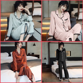 Đồ bộ nữ pijama đồ ngủ nữ dài tay lụa cao cấp
