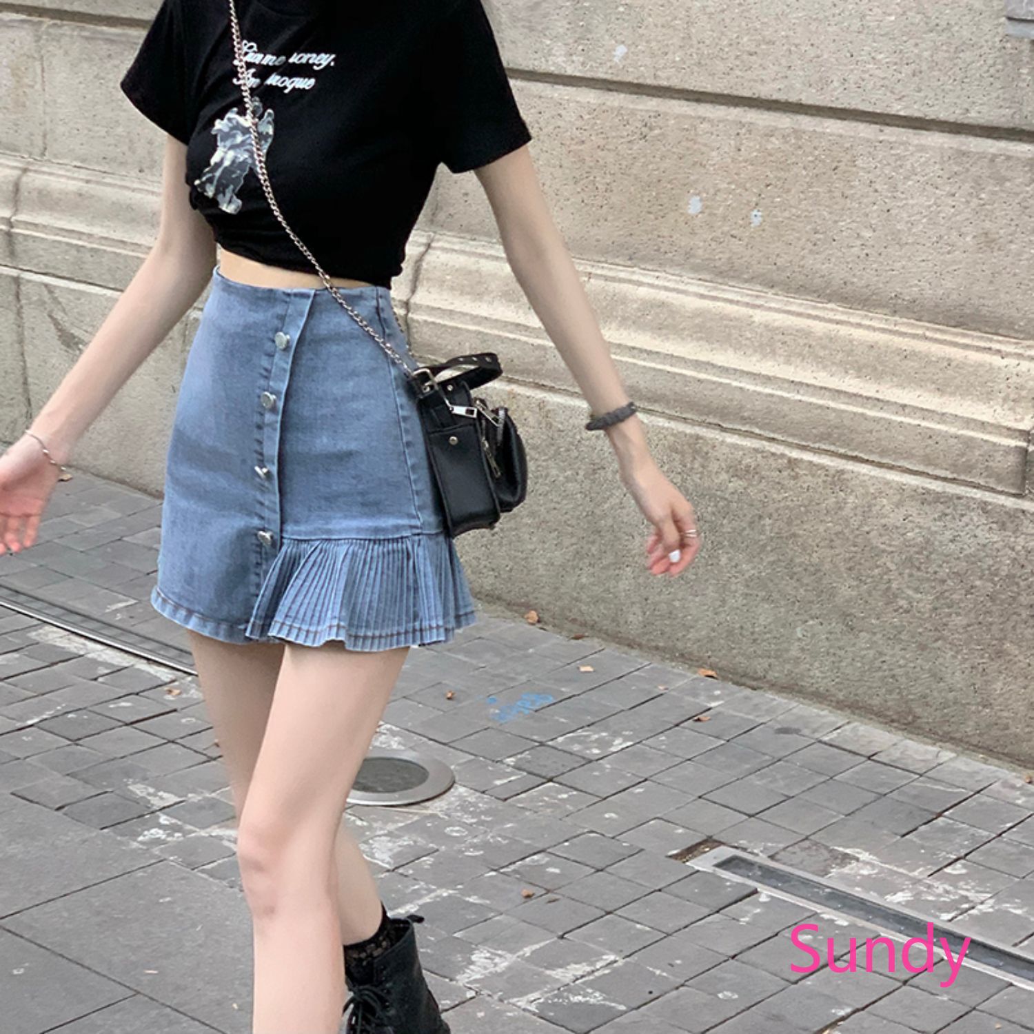 Váy Jean Lưng Cao Thiết Kế Xếp Ly Phong Cách Hàn Quốc | BigBuy360 - bigbuy360.vn