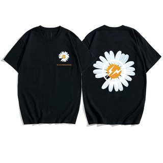Áo thun hoa cúc sấm sét GD vai rộng tay lỡ với 2 màu trắng, và màu đen Style hàn quốc (Có video sản phẩm)