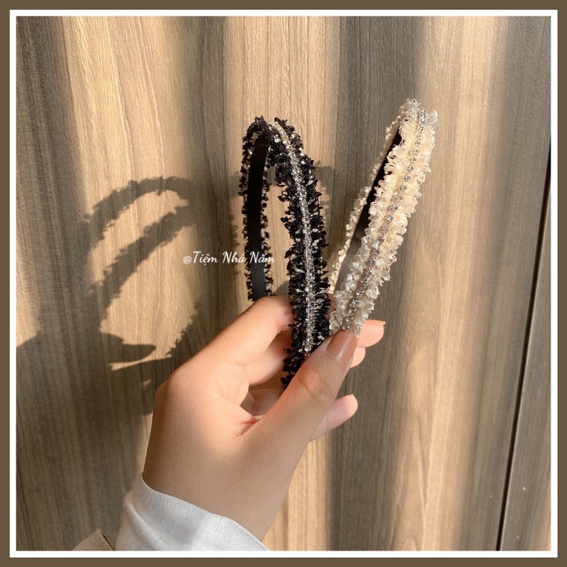 🎀 BỜM/ CÀI TÓC DẠ TWEED ĐÍNH DÂY ĐÁ SIZE BÉ SX - [ Nhà Nấm handmade ]