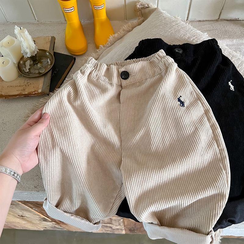 Quần Dài Vải Nhung Kẻ Thêu Hình Tròn Thời Trang Xuân Thu 2022 Mới Cho Bé Trai Và Gái