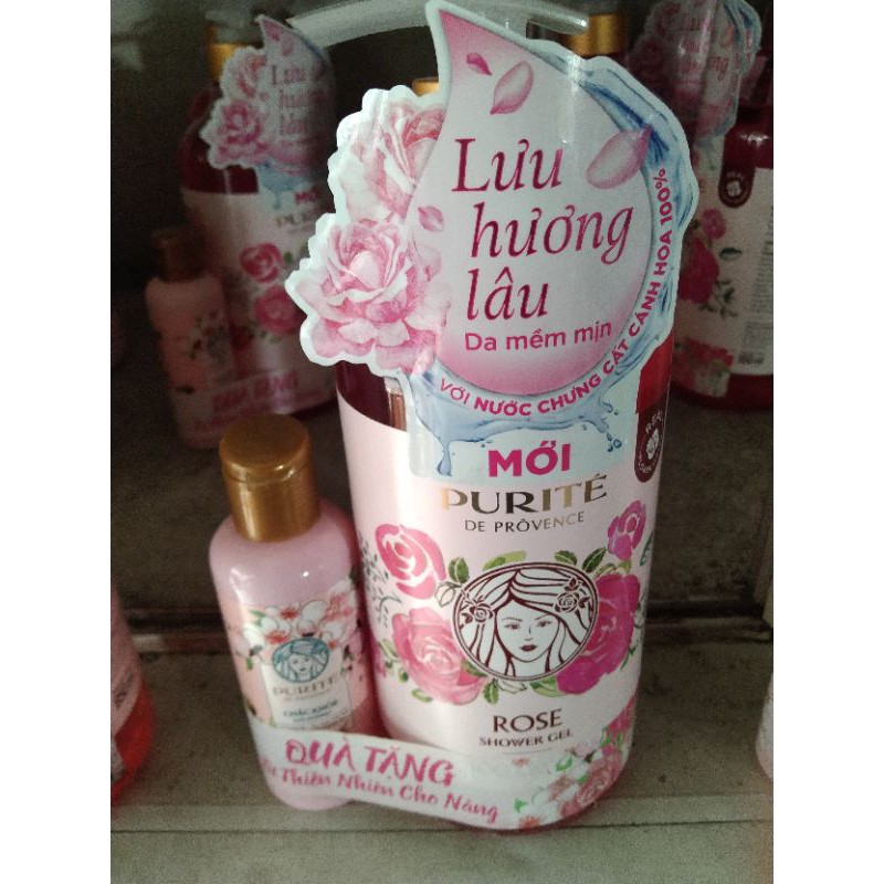 Sữa Tắm Purite De Provence Hoa Hồng - Chery- lyly(850ml) - chai nhỏ tặng kèm dầu gội hương cherry