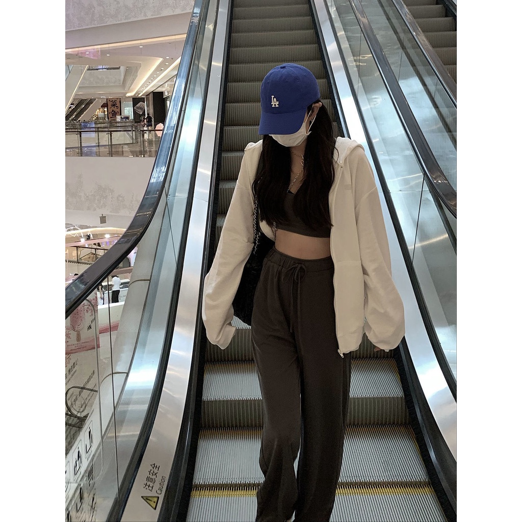 Quần ống rộng lưng cao chất liệu cotton mỏng thời trang xuân thu mới 2021