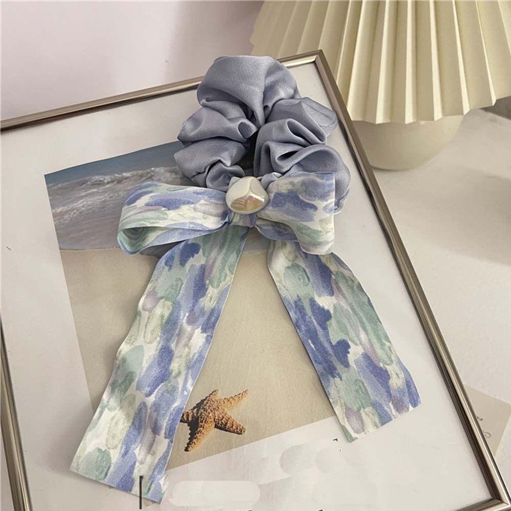 Dây Cột Tóc Đuôi Ngựa Co Giãn In Họa Tiết Hoa Xinh Xắn Kèm Giá Đỡ Cho Nữ VANES1