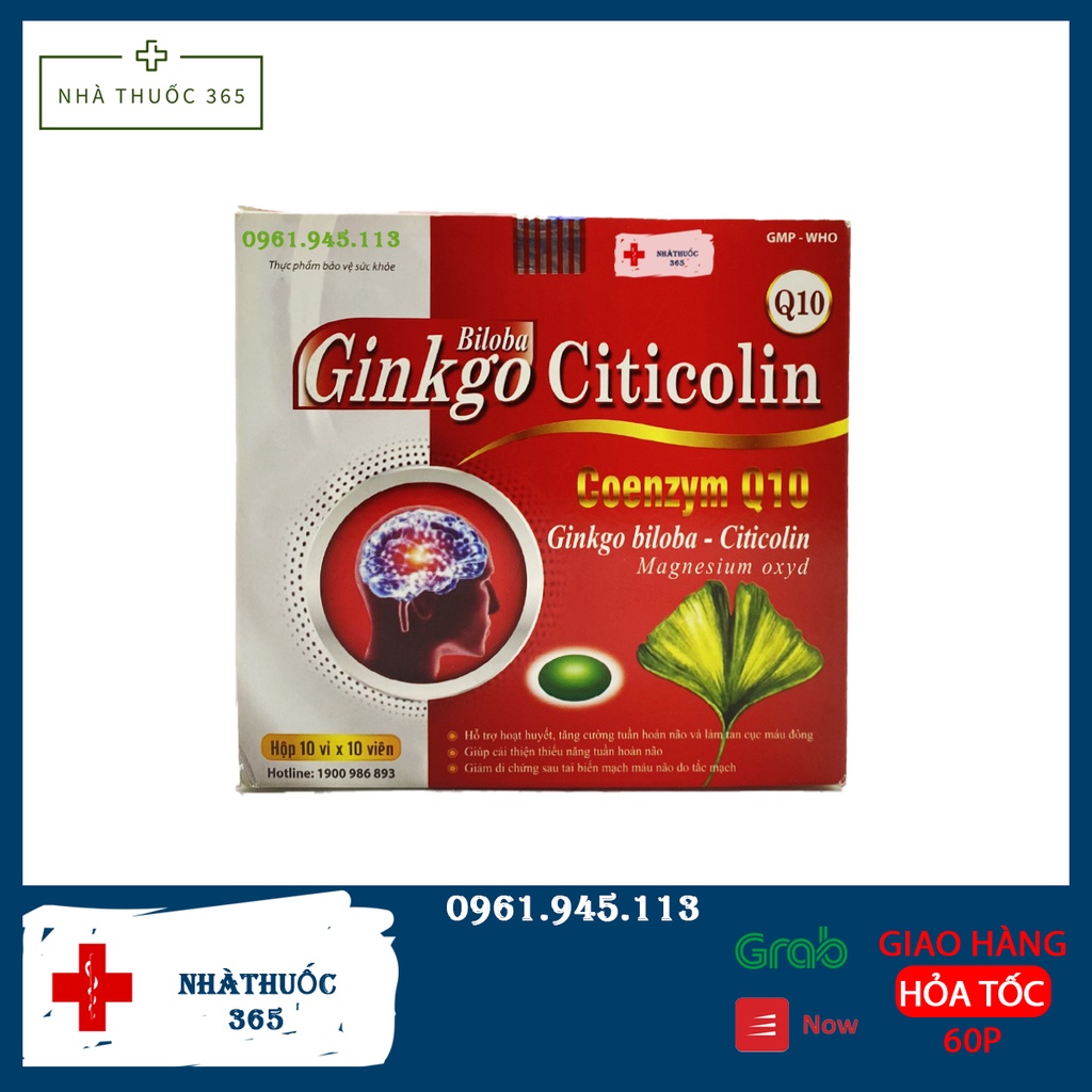 Viên uống Hoạt huyết dưỡng não Ginkgo Biloba Citicolin Q10 - 100 viên [Ginkgo Biloba Citicolin Đỏ]