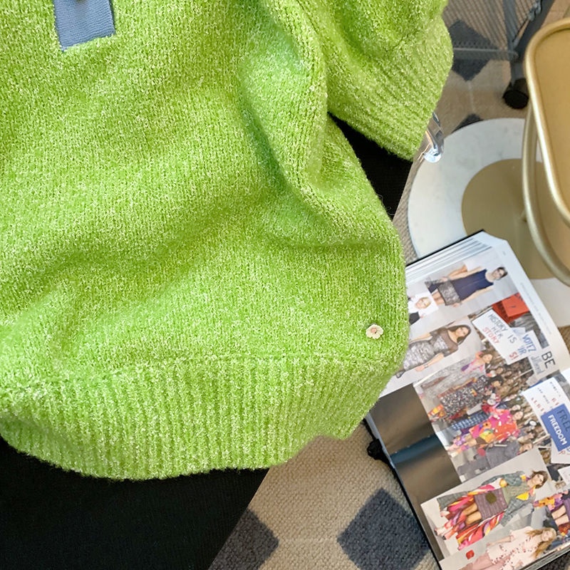 Áo Sweater Cổ Polo Tay Phồng Mềm Mại Họa Tiết Hoa Ba Chiều Phong Cách Phương Tây