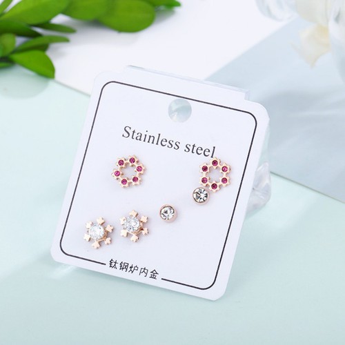 Bộ 3 Đôi Bông Tai Hoa Tuyết Titan Ko Đen TT 2912