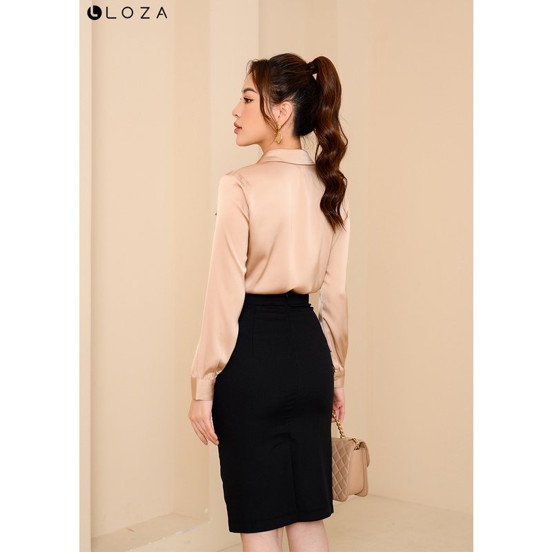 Áo sơ mi lụa LOZA dài tay màu be LS061023