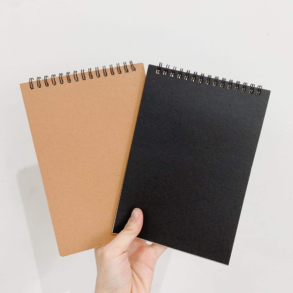 Sổ Lò Xo Ngang Chấm Bi / Ô Vuông Bìa Đen - Bìa Giấy Kraft - Sổ Làm Bullet Journal Vẽ Ghi Chép size A5 Lò Xo Ngang