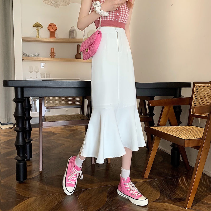 Chân váy dài COZOK lưng cao phối bèo xinh xắn dành cho nữ