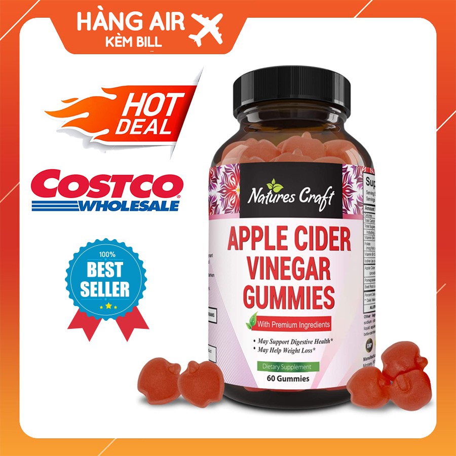 Kẹo dẻo vị giấm táo hỗ trợ giảm cân và tăng cường hệ tiêu hoá Natures Craft Apple Cider Vinegar Gummies 60 viên | BigBuy360 - bigbuy360.vn