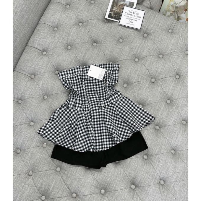 Set Áo Quây Kẻ caro nữ dáng xòe kèm quần short cạp chun kiểu dáng hàn quốc cao cấp chuẩn loại 1 phong cách YoLo-Fashion
