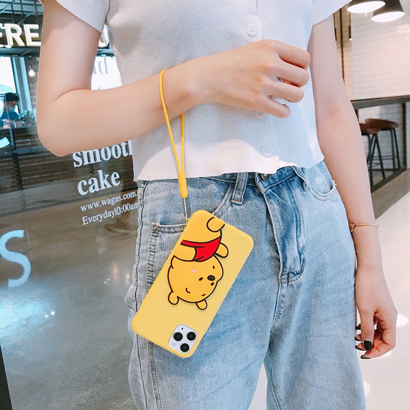 OPPO A52 A72 Ace2 Reno 10X Zoom Ace F11 F9 Pro F5 F7 F3 F1 Plus A73 A83 A71 A71K A59 F1S A57 A39 A37 Cartoon Winnie the Pooh Soft TPU + Papa Strap Phone Case