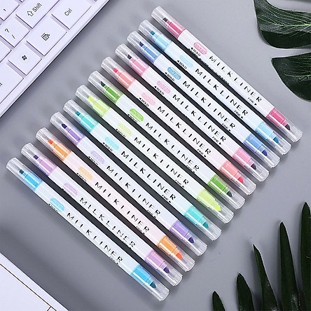 [Mã LIFEBOOK1 giảm 30K đơn 150K] Set 12 Bút Highlight Đánh Dấu Milkliner 2 Đầu